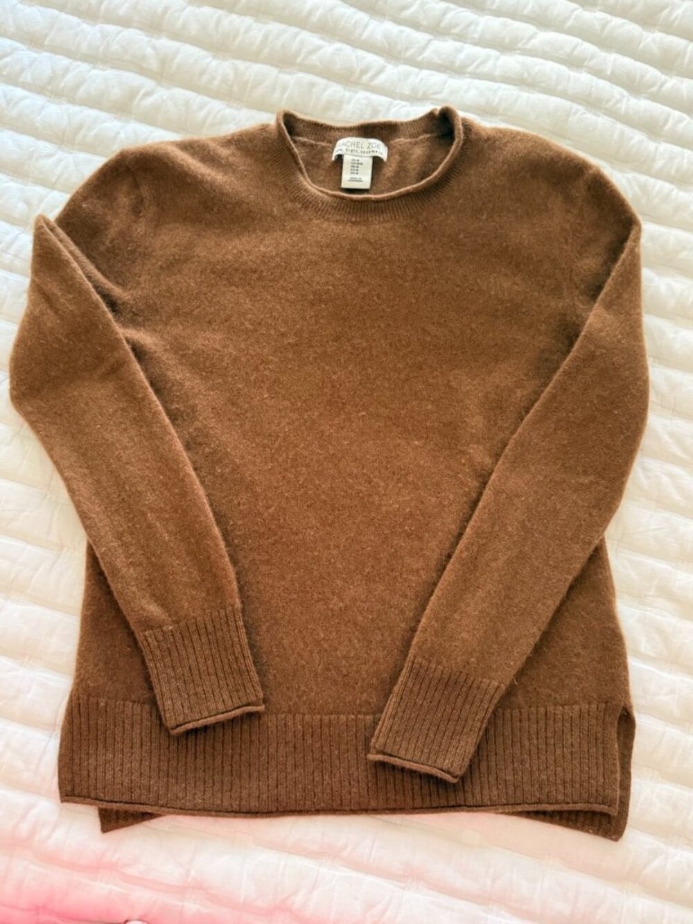 Rachel Zoe 100% 2-Ply Cashmere Crewneck Sweater Camel Brown Size M